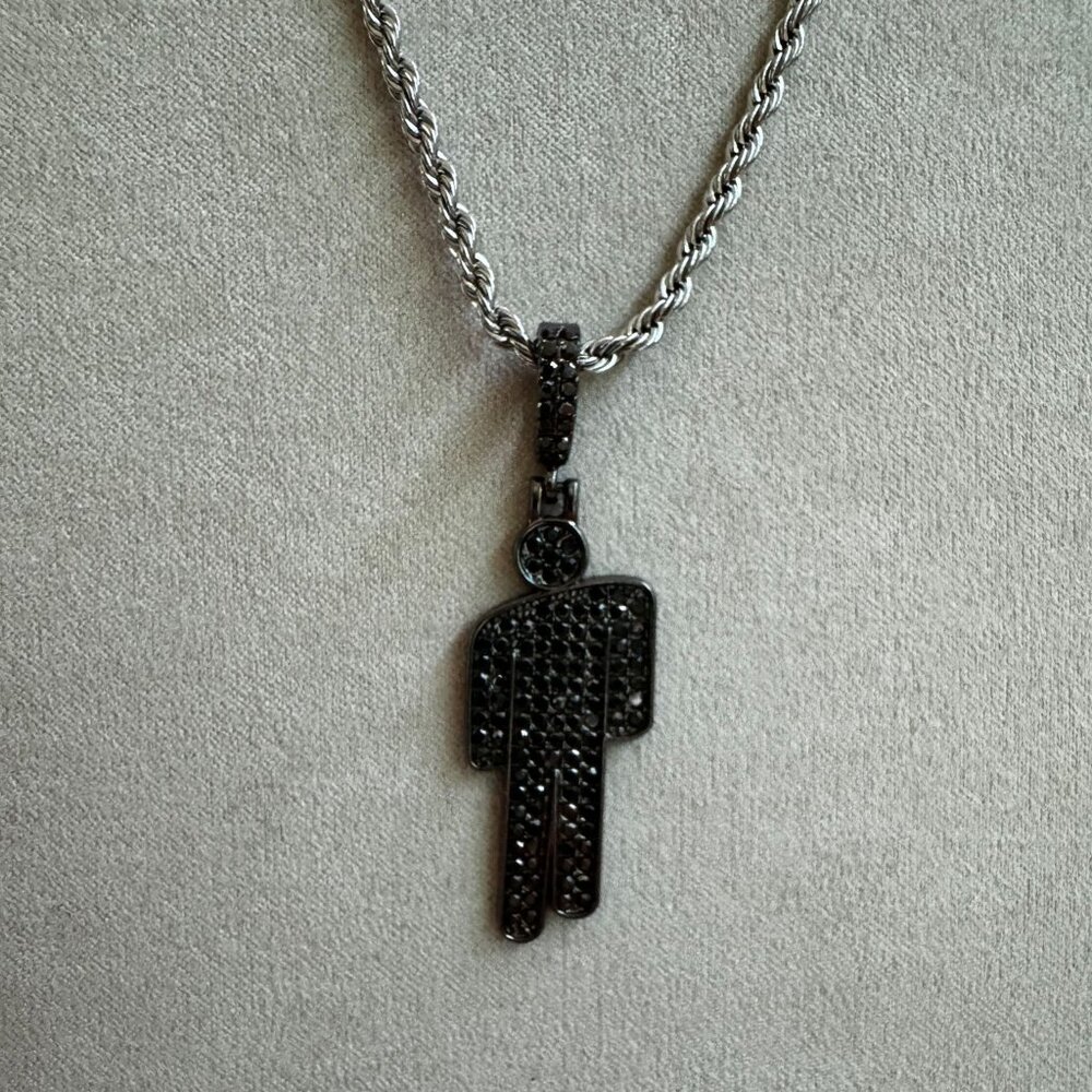 Blohsh Necklace (Black) with Silver Rope Necklace - Concert Necklace - Y2K